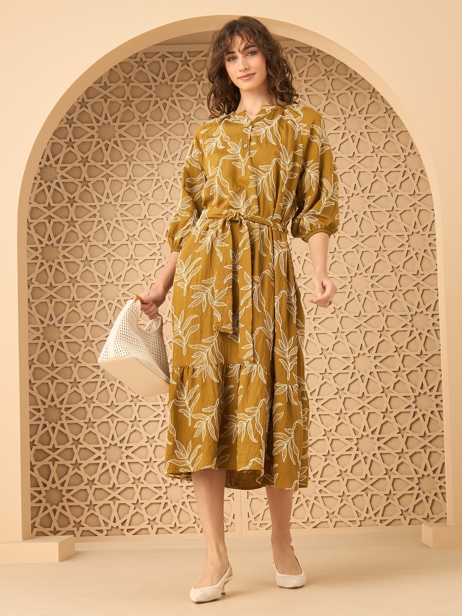 Embroidered Dress with Belt