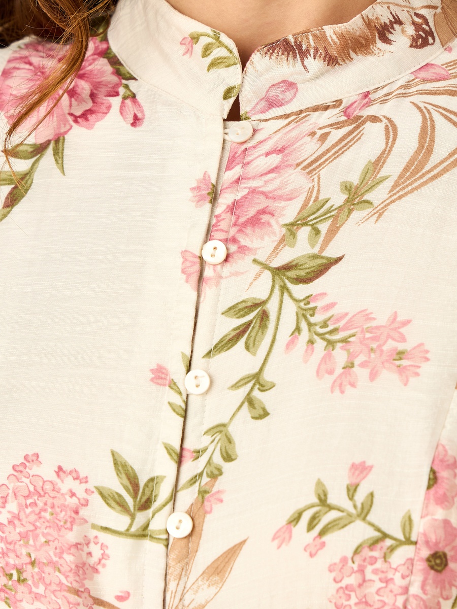 Floral Print Belted Midi Shirt Dress