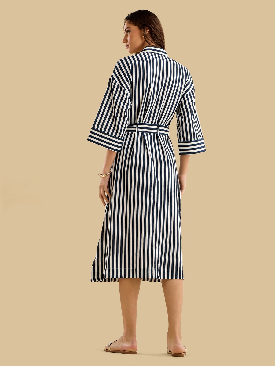 Striped Linen Blend Shirt Dress with Belt