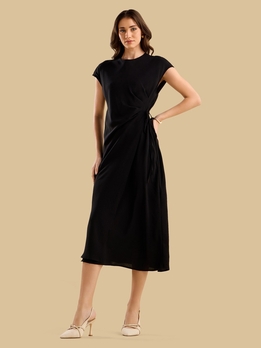 Side Tie Sleeveless Midi Dress