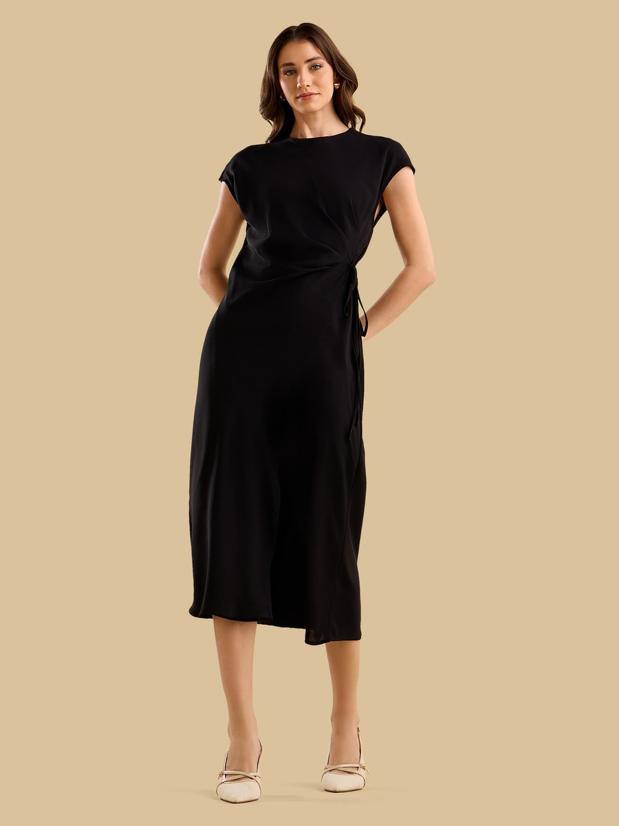 Side Tie Sleeveless Midi Dress