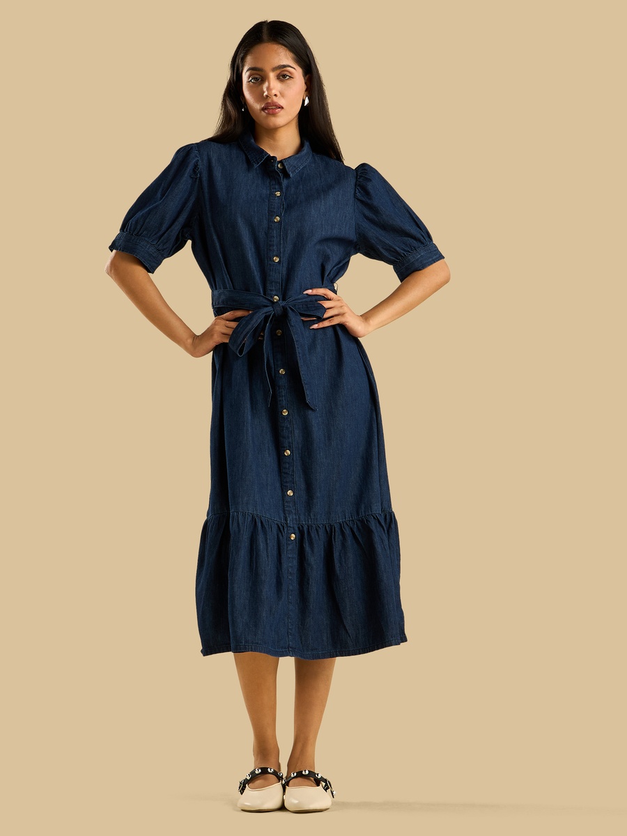 Tiered Shirt Dress with Tie-Up Belt
