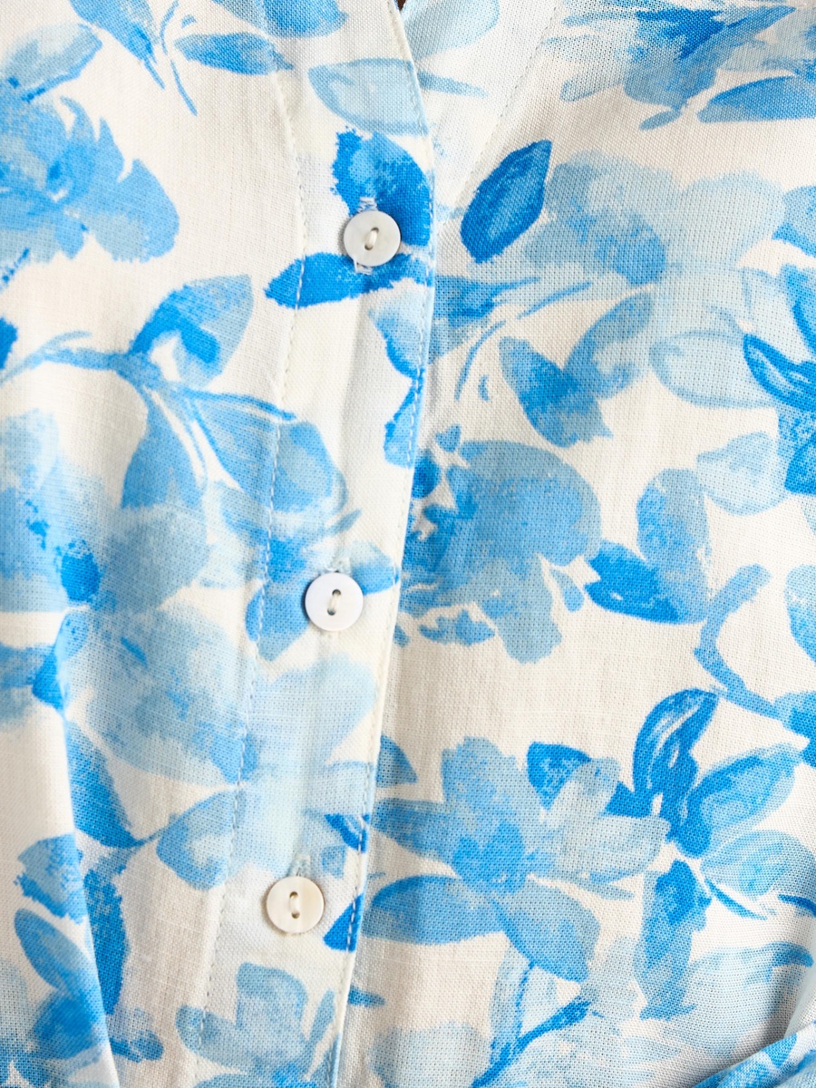 Floral Print Godet Dress with Tie-Up