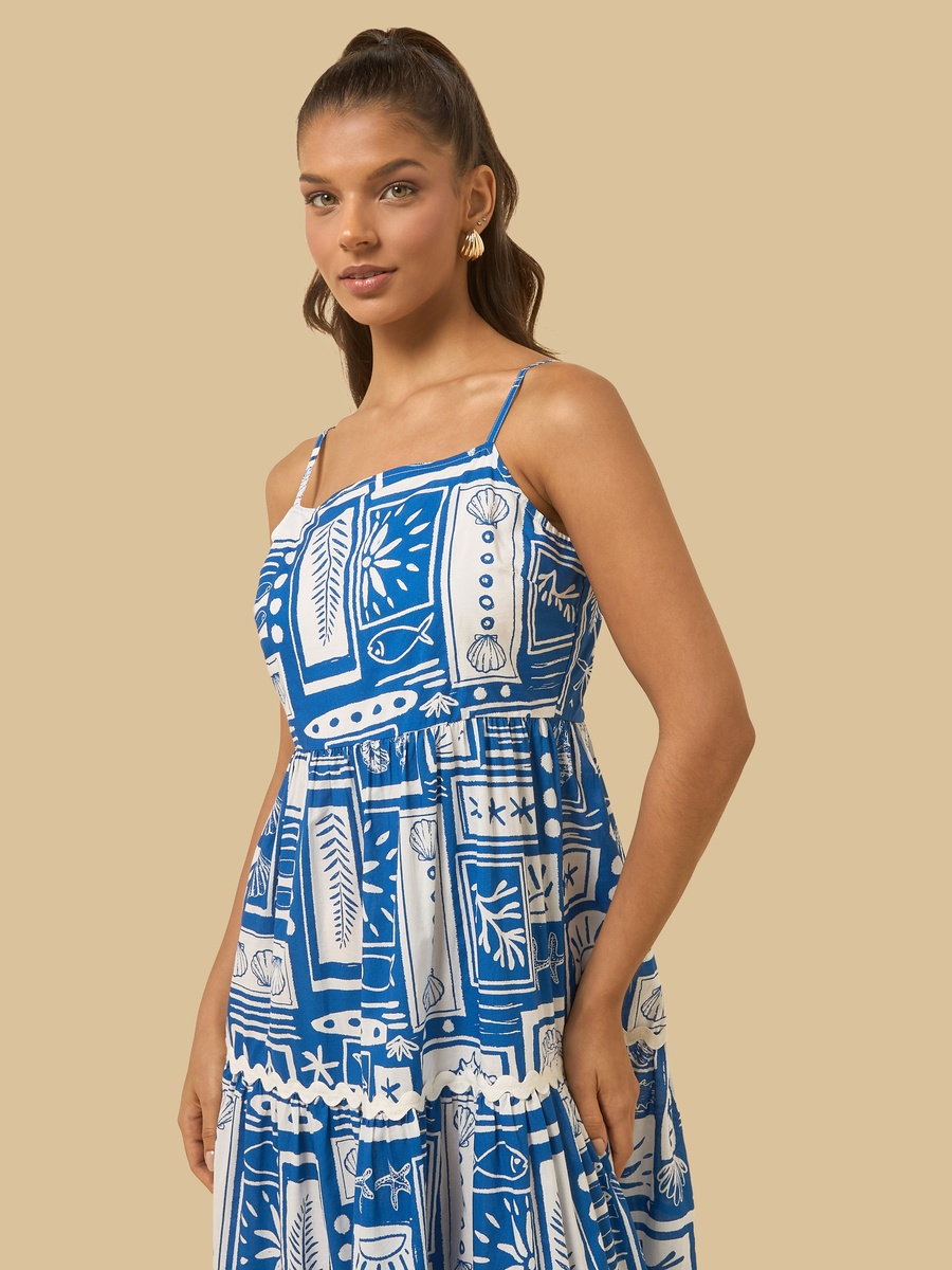 All-Over Print Strappy Tiered Midi Dress