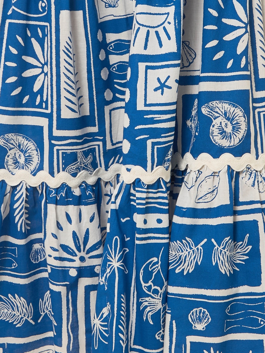All-Over Print Strappy Tiered Midi Dress