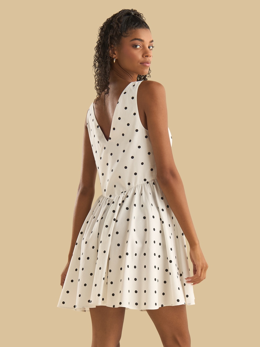 Polka Dot Print Sleeveless Dress with Square Neck