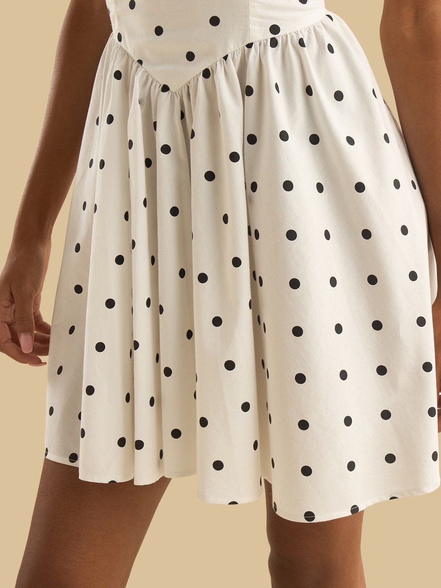 Polka Dot Print Sleeveless Dress with Square Neck