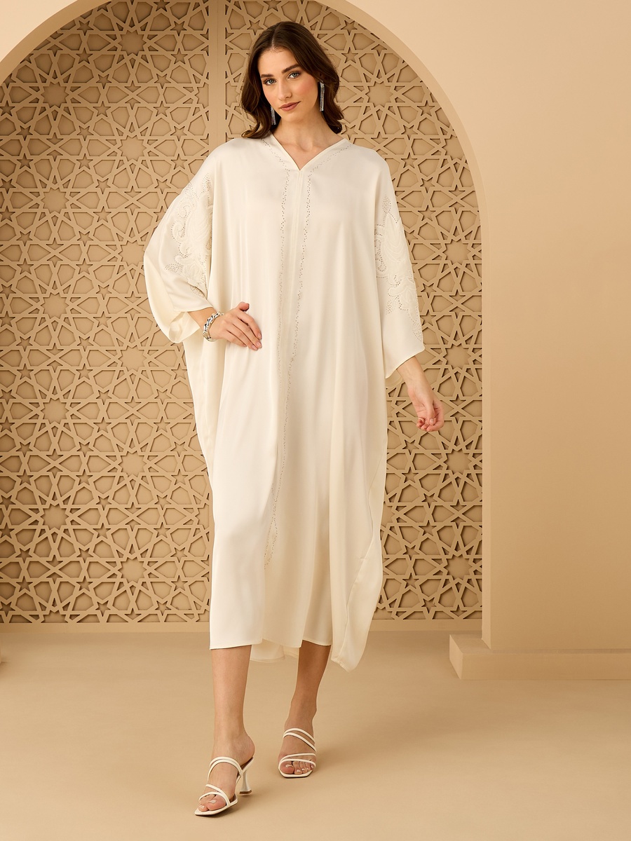 Embellished V Neck Kaftan Dress