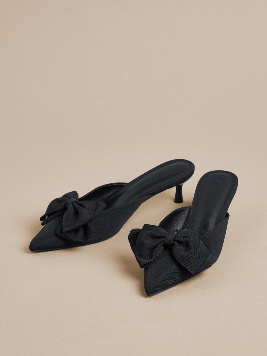 Bow Accent Slip-On Shoes with Kitten Heels
