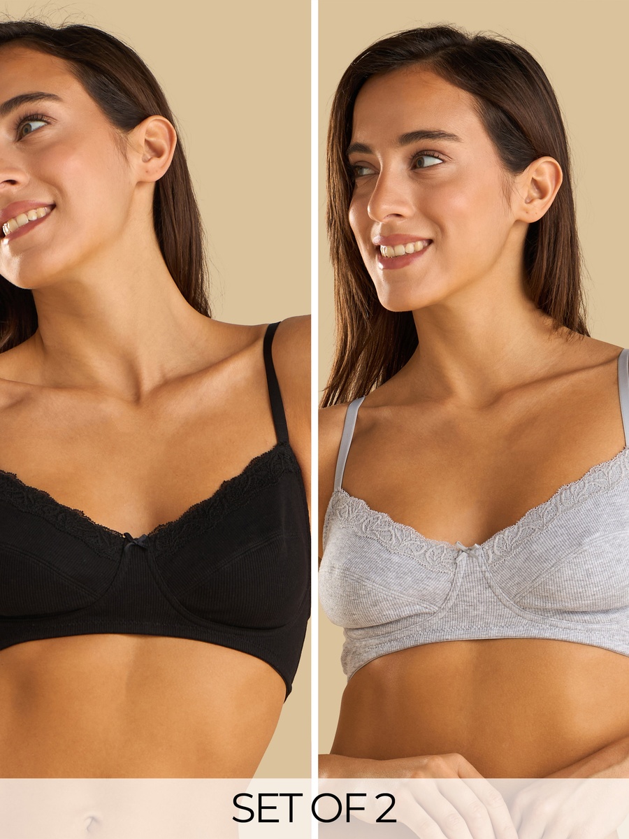 Pack of 2 - Lace Trim Non-Padded Non-Wired Bra