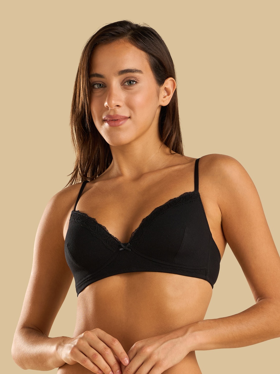 Pack of 2 - Lace Trim Padded Non-Wired A-Frame Bra