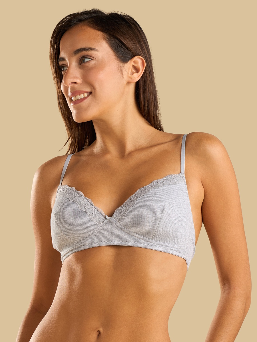 Pack of 2 - Lace Trim Padded Non-Wired A-Frame Bra