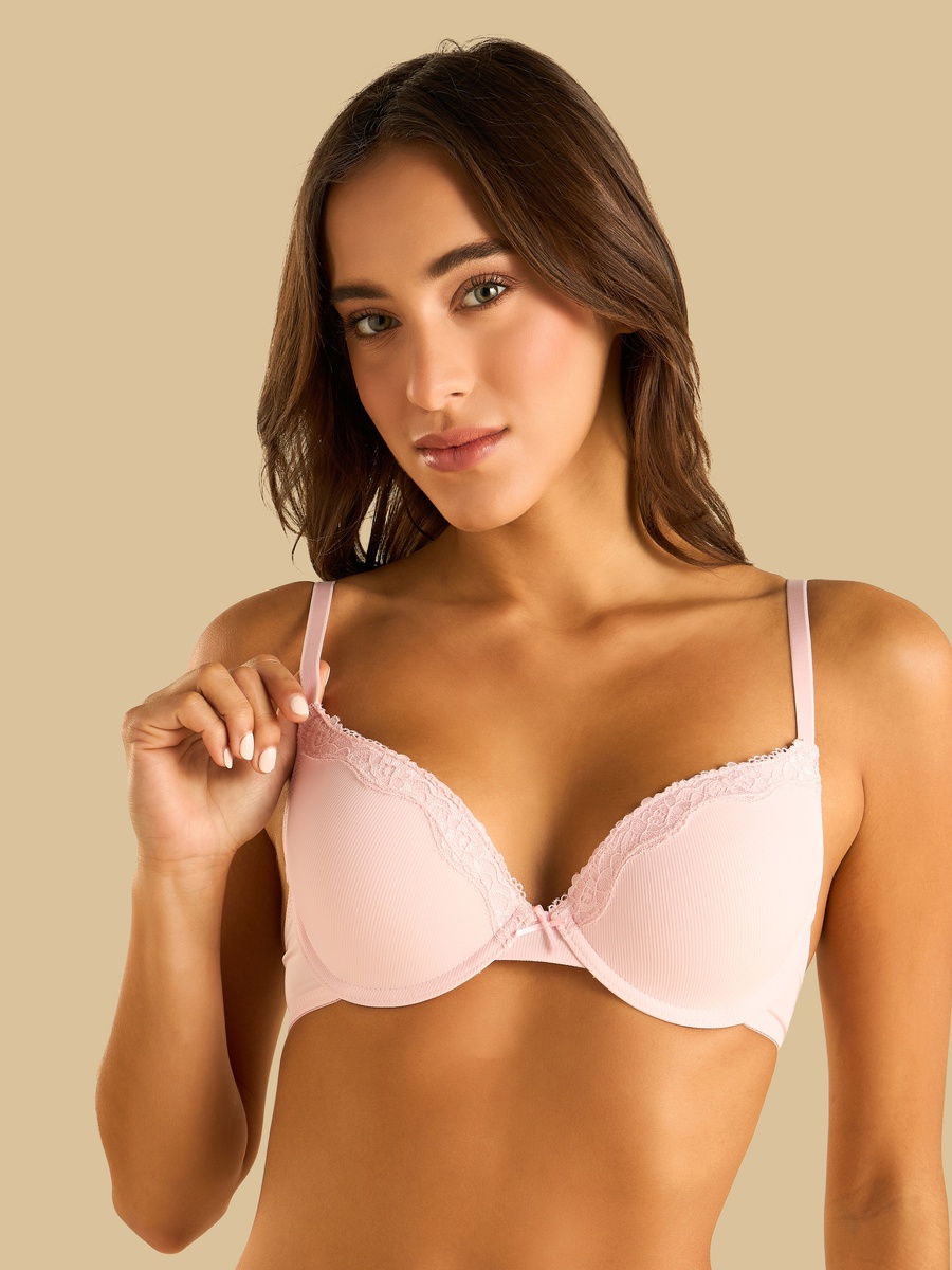 Pack of 2 - Lace Trim Padded Wired Plunge Bra