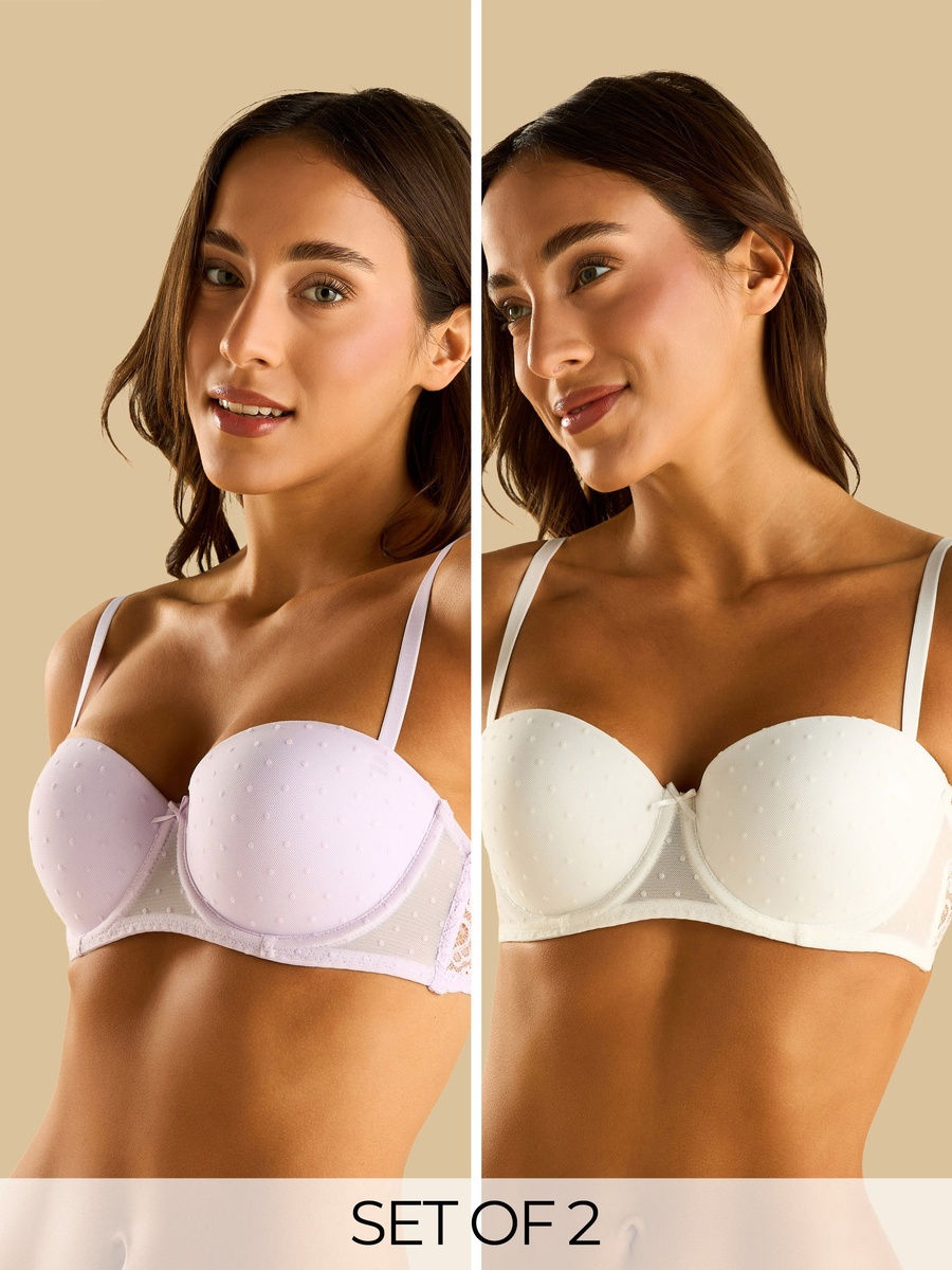 Pack of 2 - Mesh Textured Push-Up Wired Balconette Bra