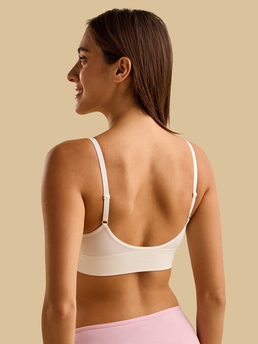 Ribbed Heart Embroidered Non-Wired Bra