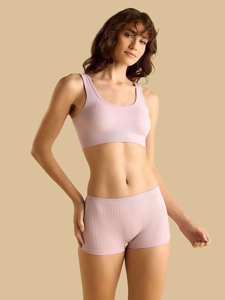 Textured Non-Wired Scoop Neck Crop Top