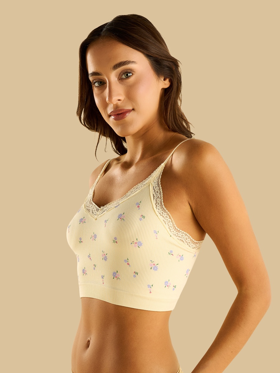 Floral Print Lace Trim Crop Top