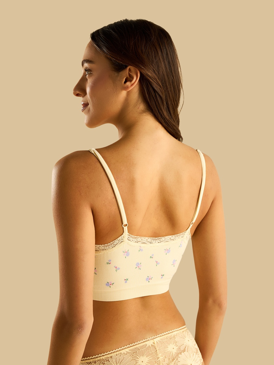 Floral Print Lace Trim Crop Top