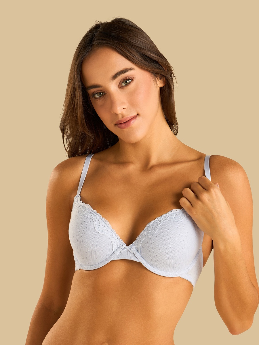 Lace Insert Padded Wired Plunge Bra