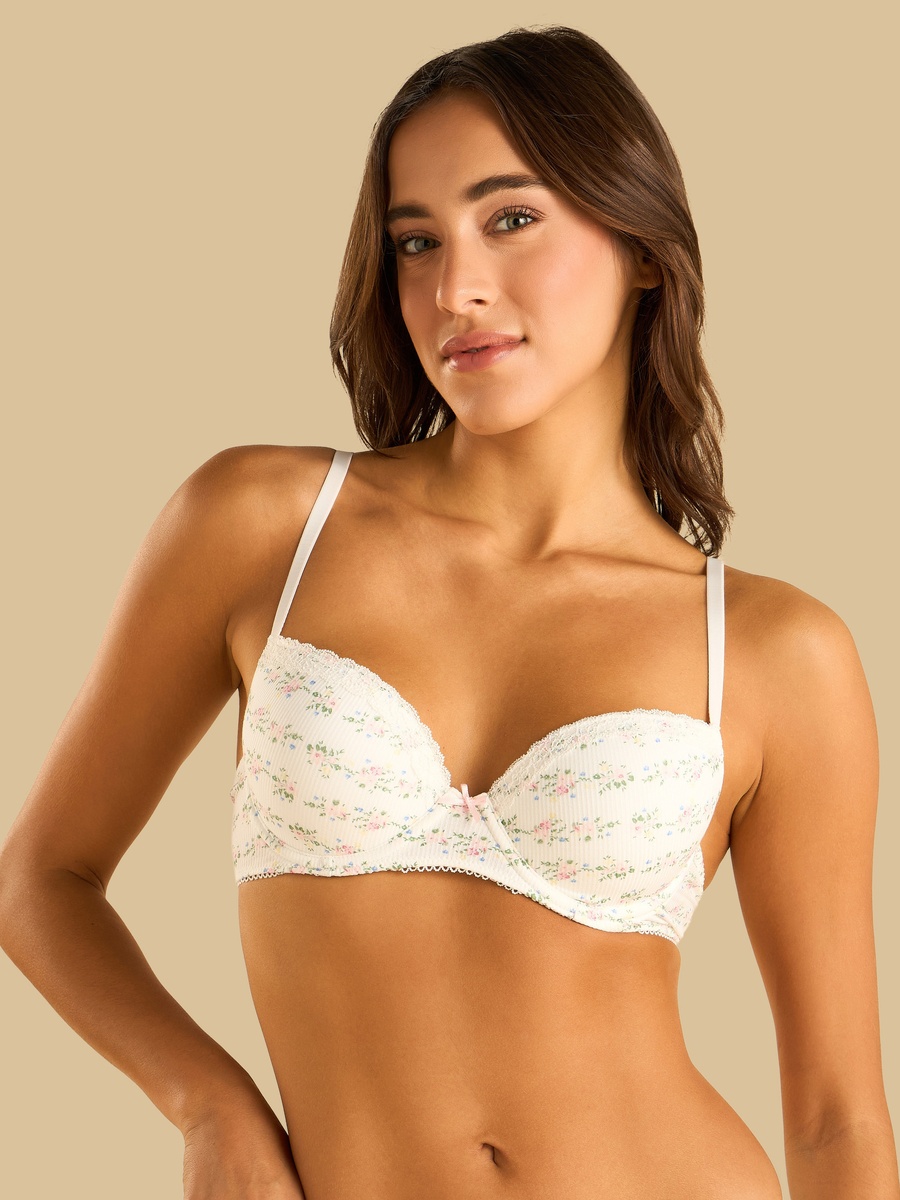 Floral Print Padded Wired Push-Up Demi Bra