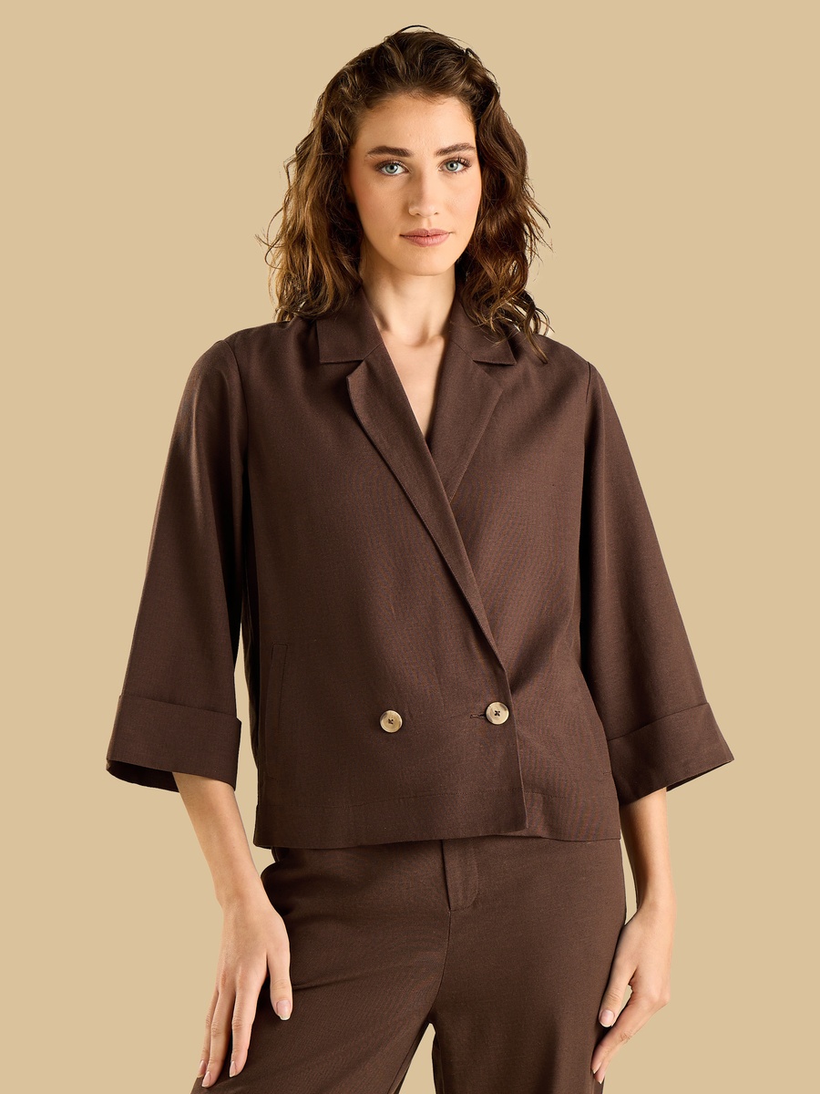 Double Breasted Linen Blend Blazer