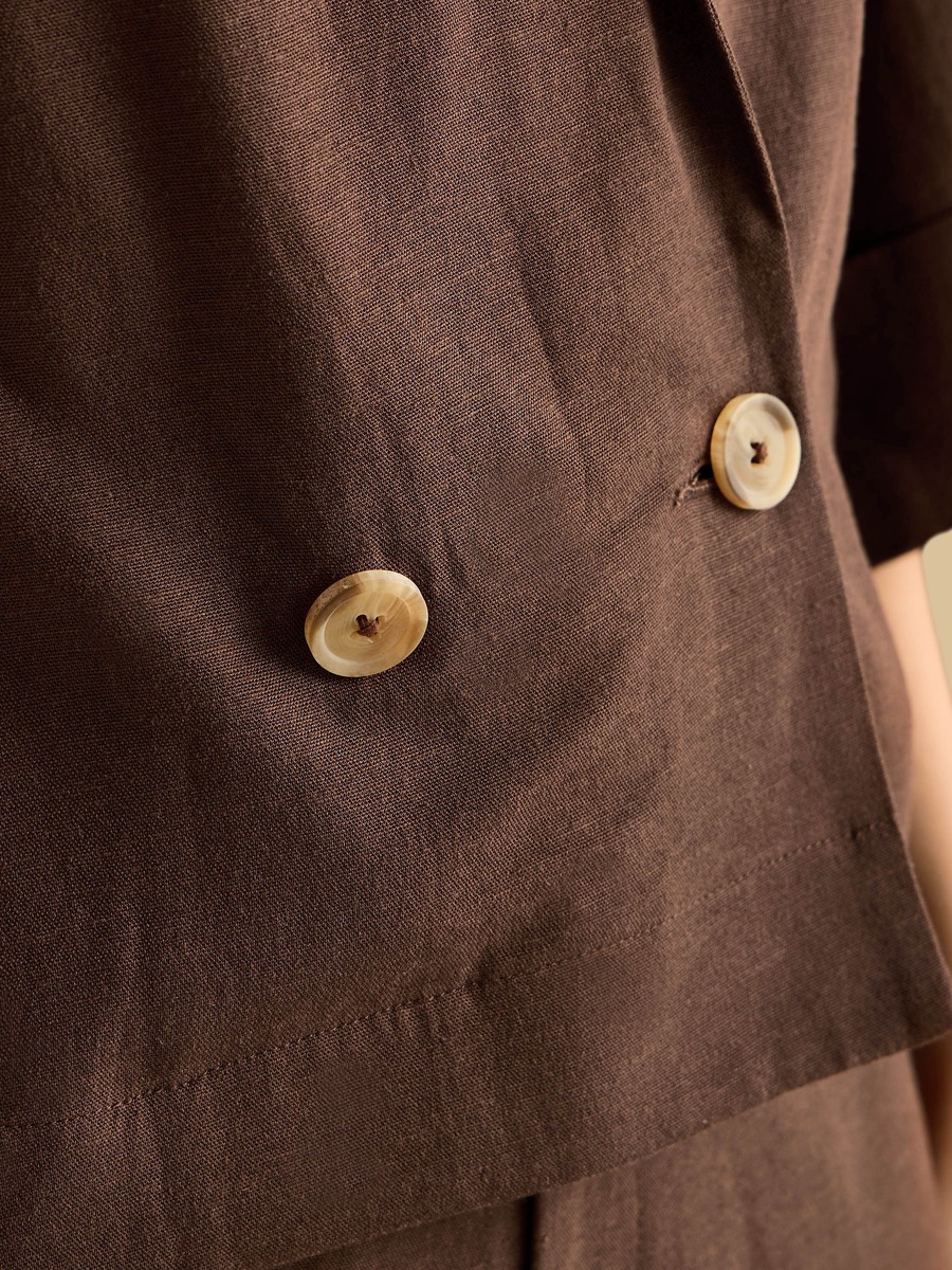 Double Breasted Linen Blend Blazer