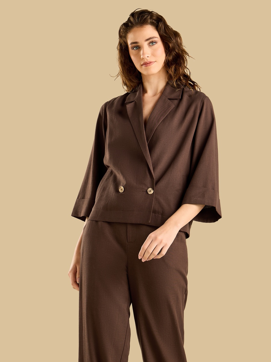 Double Breasted Linen Blend Blazer