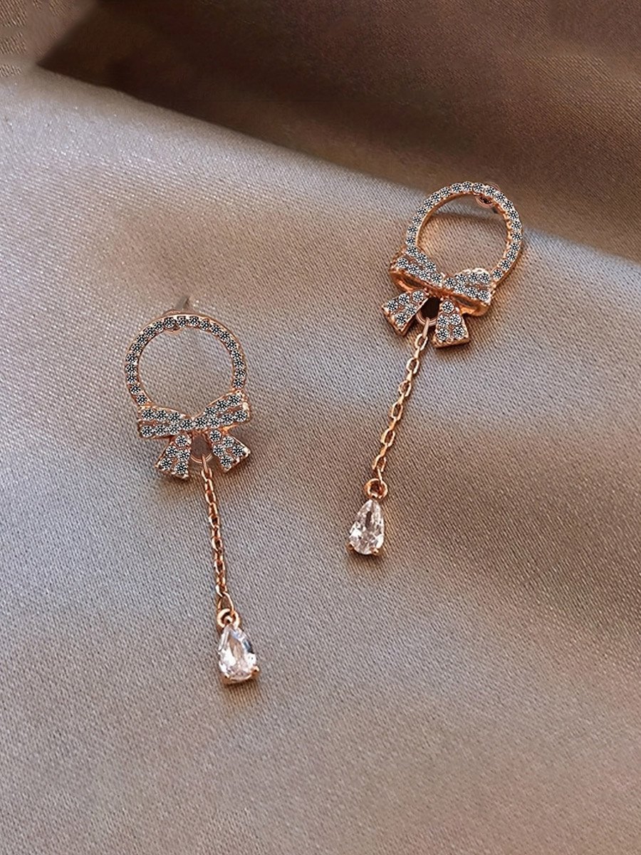 Embellished Bow Drop Earrings