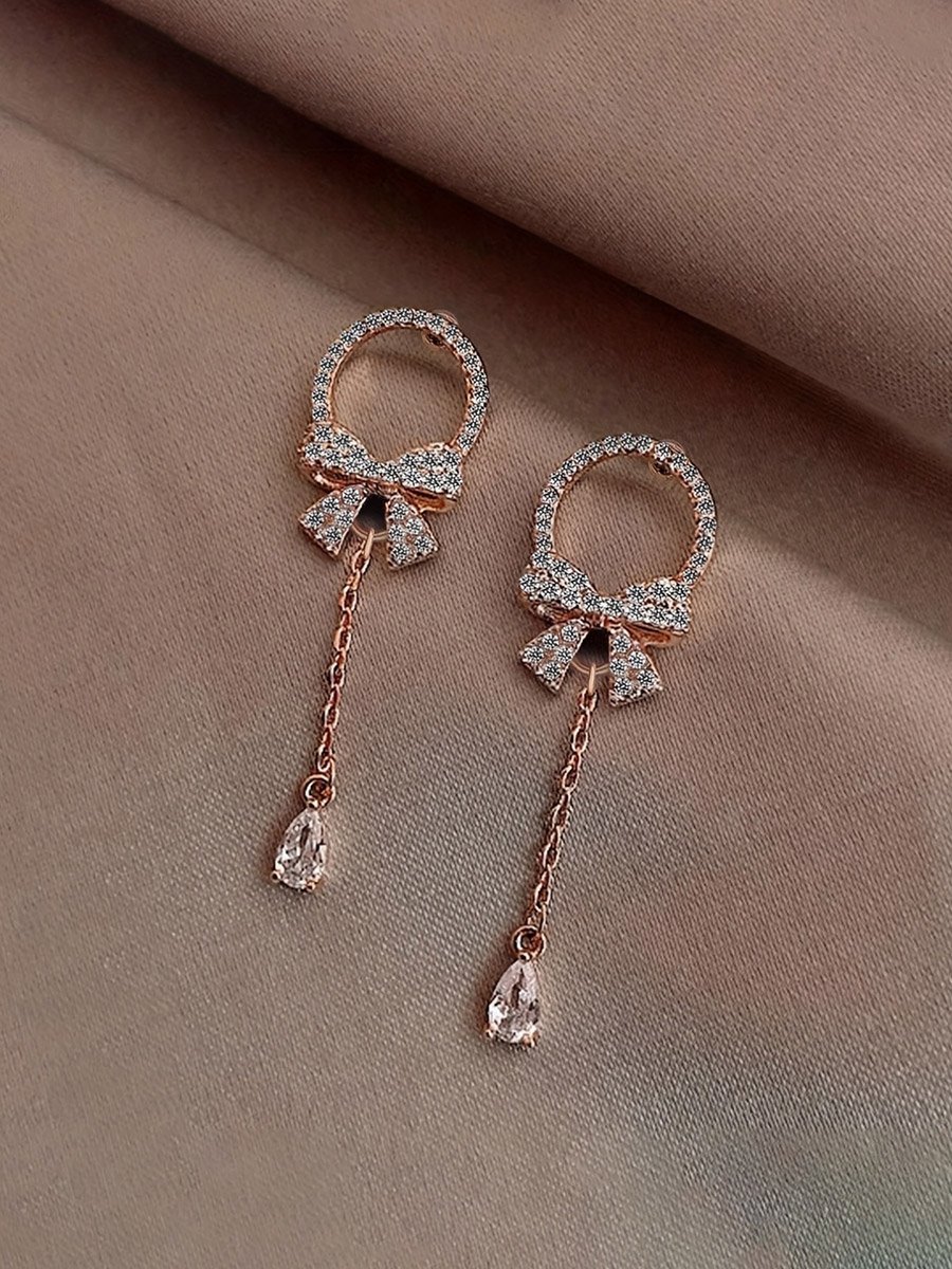 Embellished Bow Drop Earrings