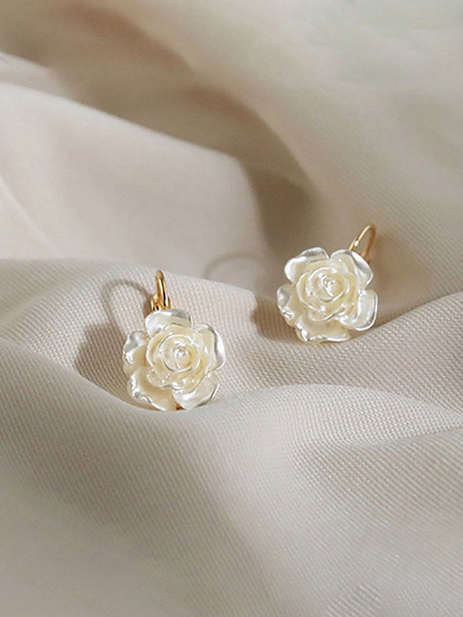 White Rose Dangle Earrings