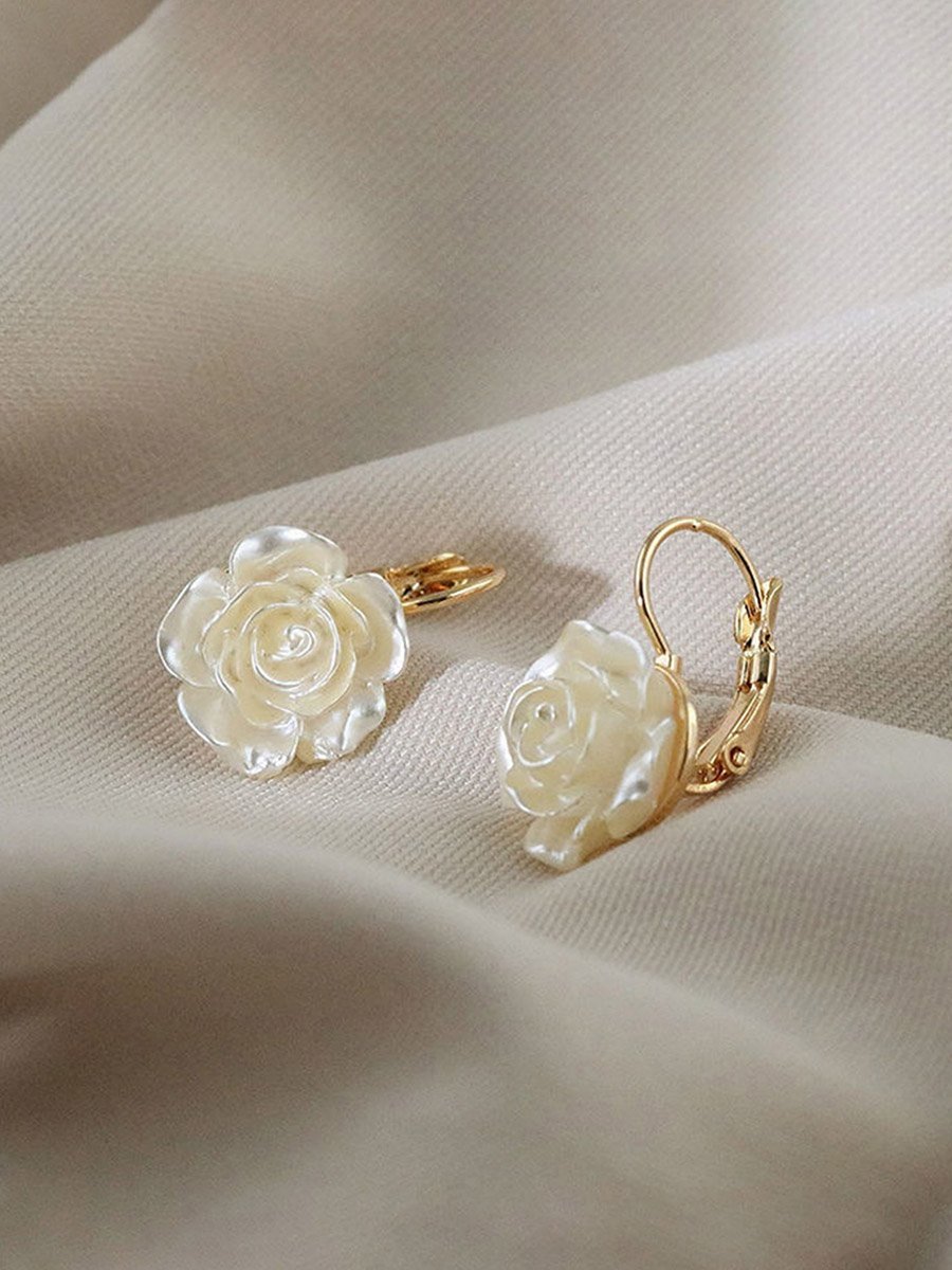 White Rose Dangle Earrings
