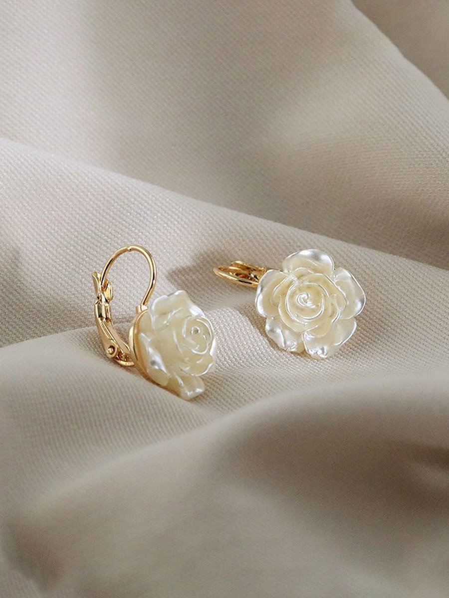 White Rose Dangle Earrings
