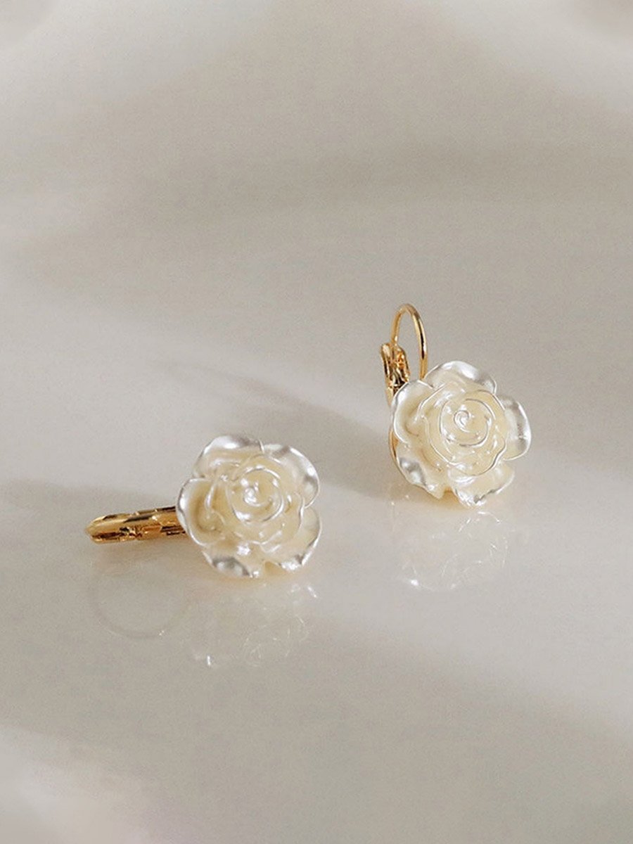 White Rose Dangle Earrings