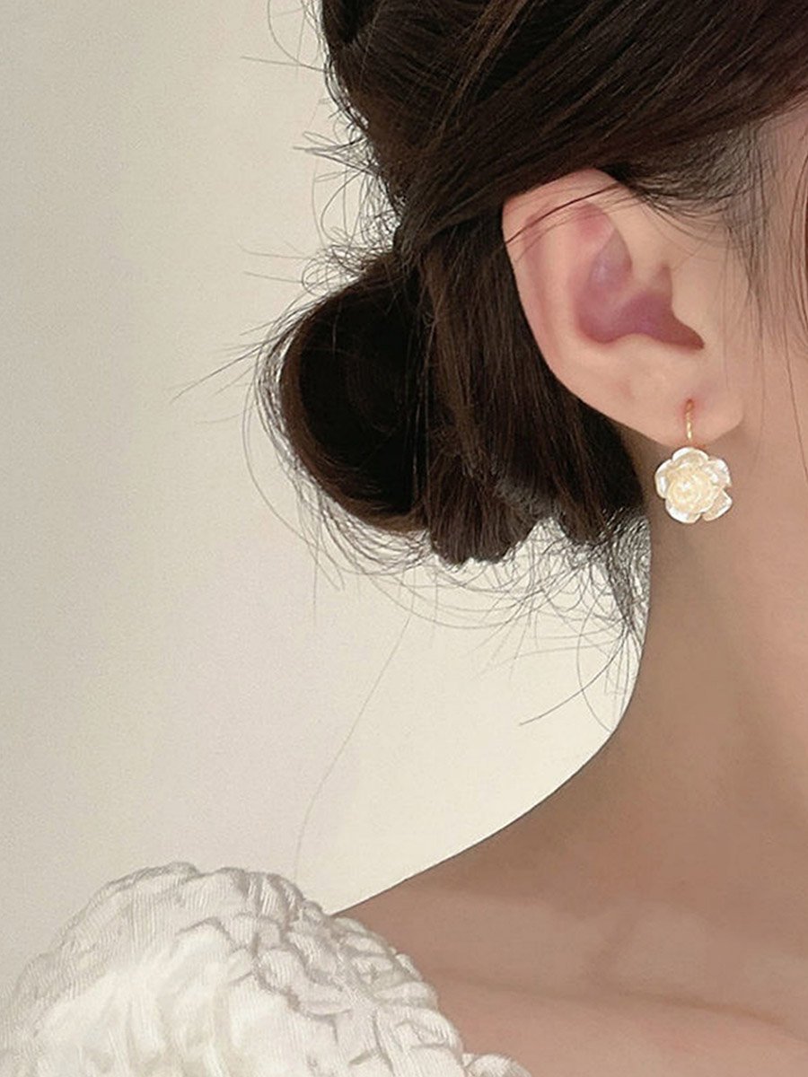 White Rose Dangle Earrings