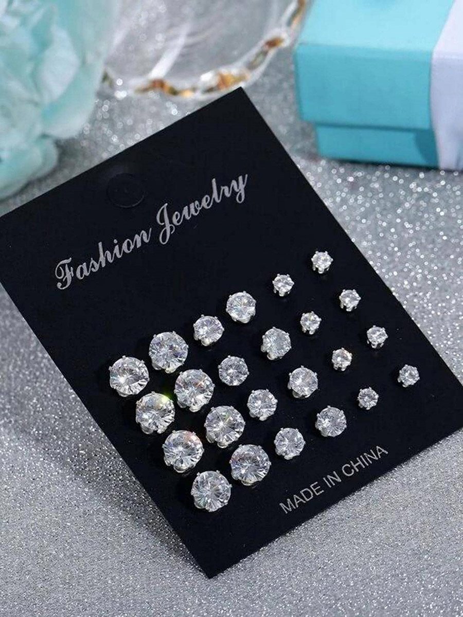 Set of 12 - Crystal Stud Earrings