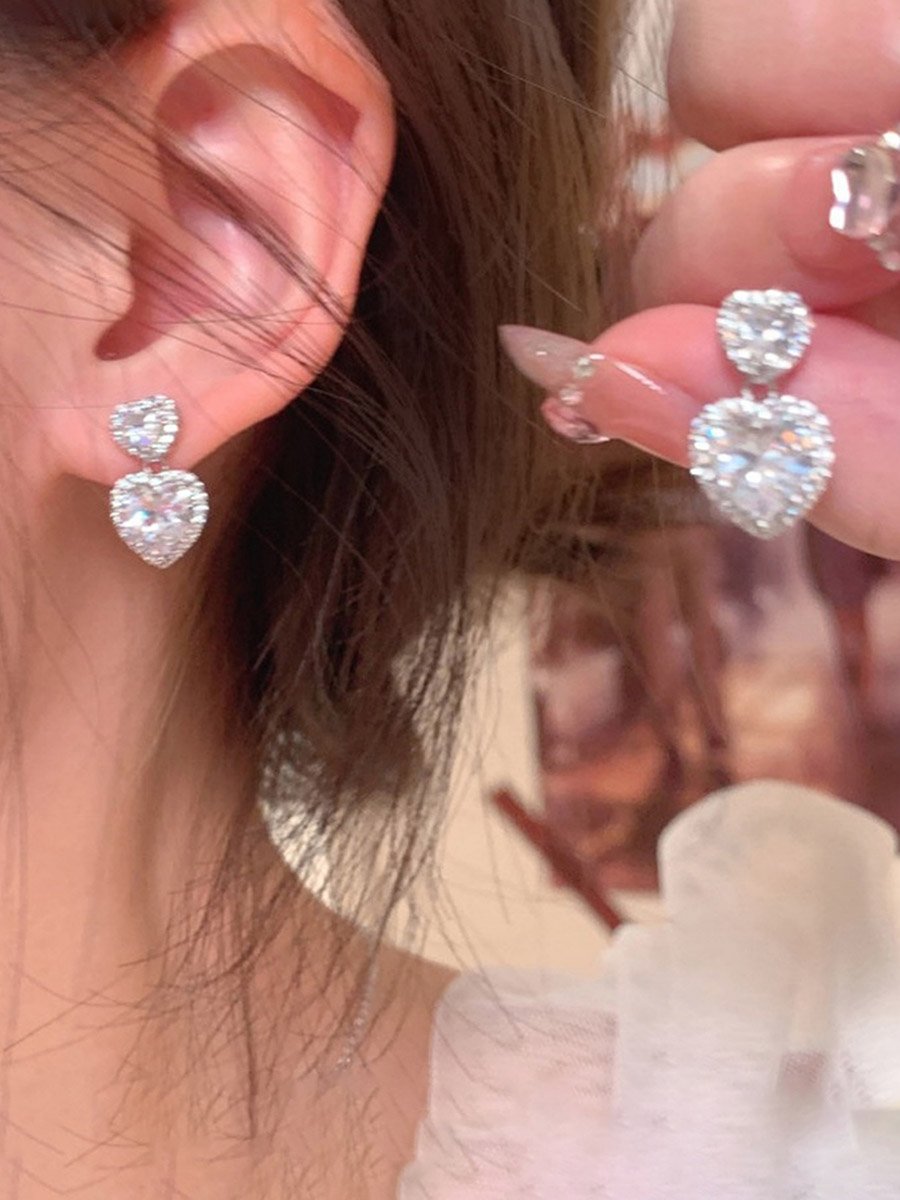 Crystal Heart Dangle Earrings