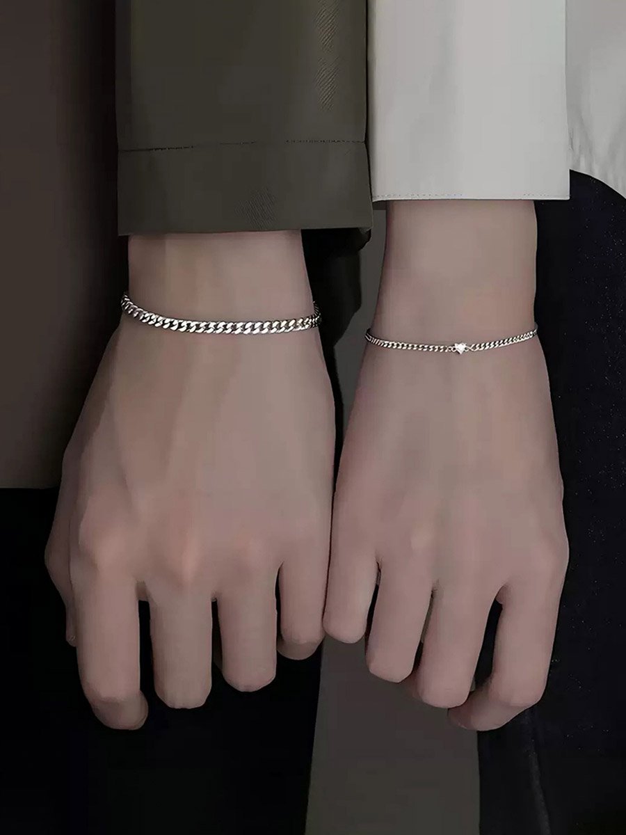 Set of 2 - Silver Link Couple Bracelets