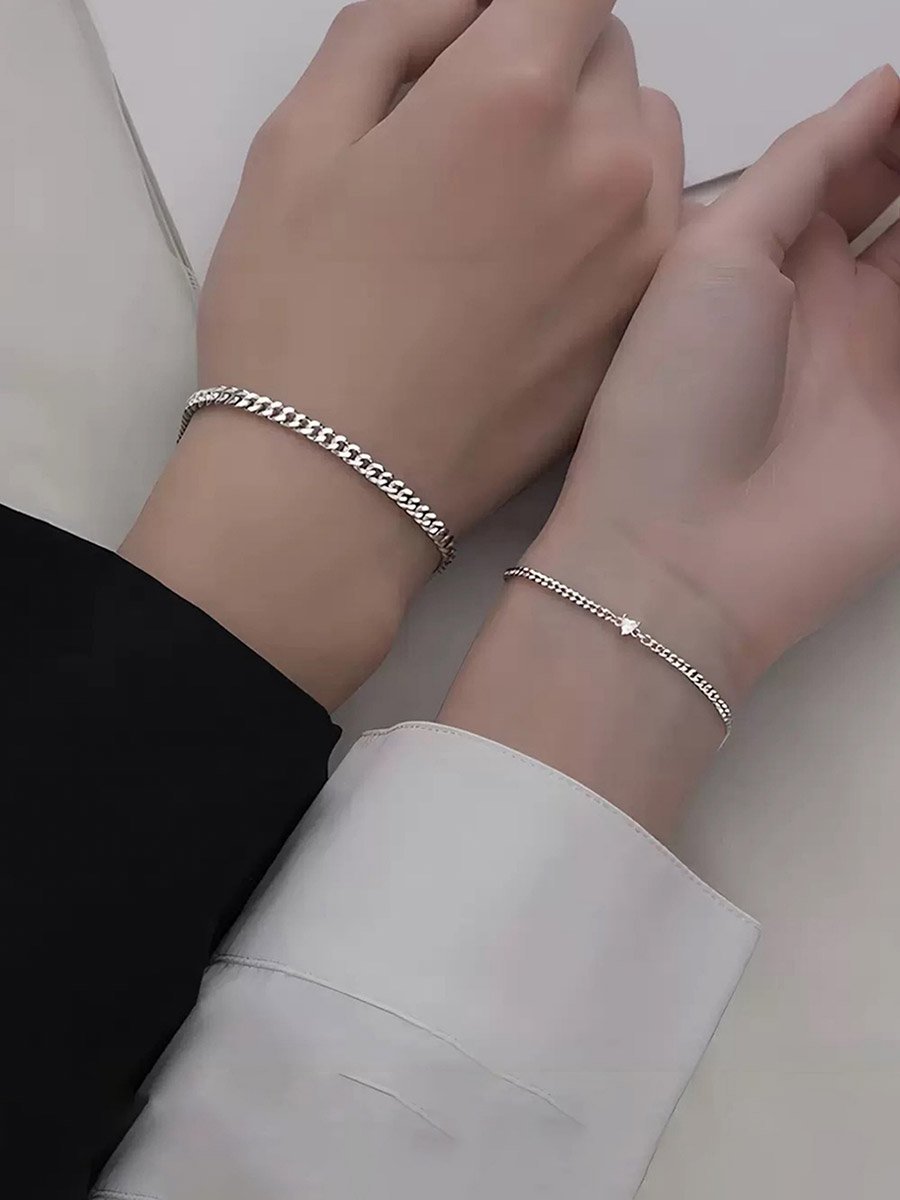 Set of 2 - Silver Link Couple Bracelets