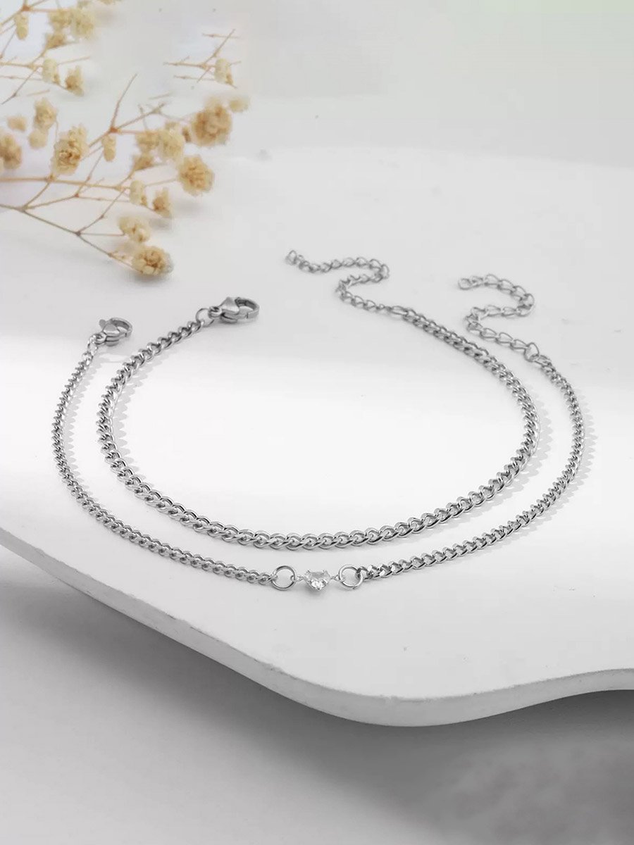 Set of 2 - Silver Link Couple Bracelets