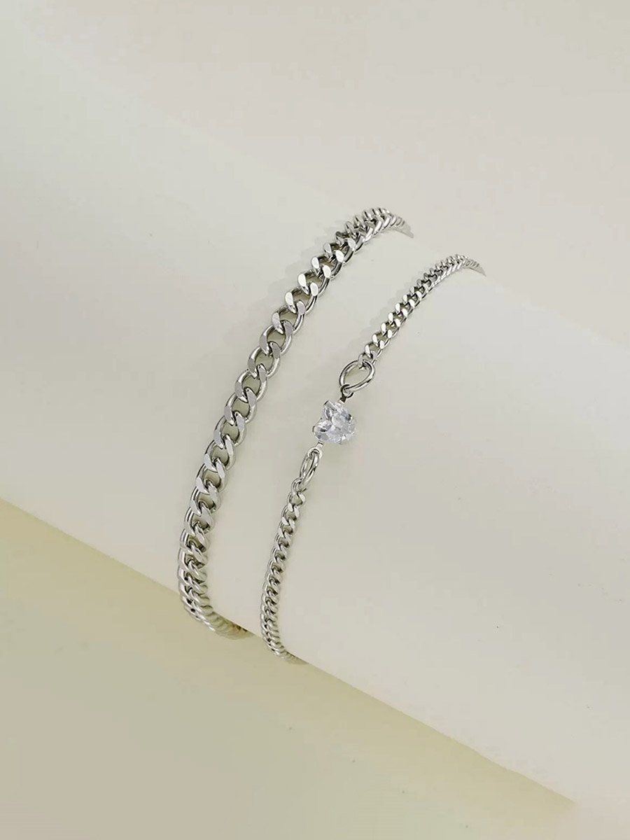 Set of 2 - Silver Link Couple Bracelets