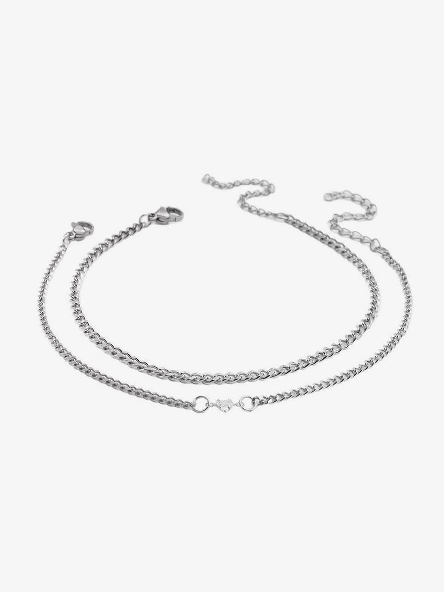 Set of 2 - Silver Link Couple Bracelets