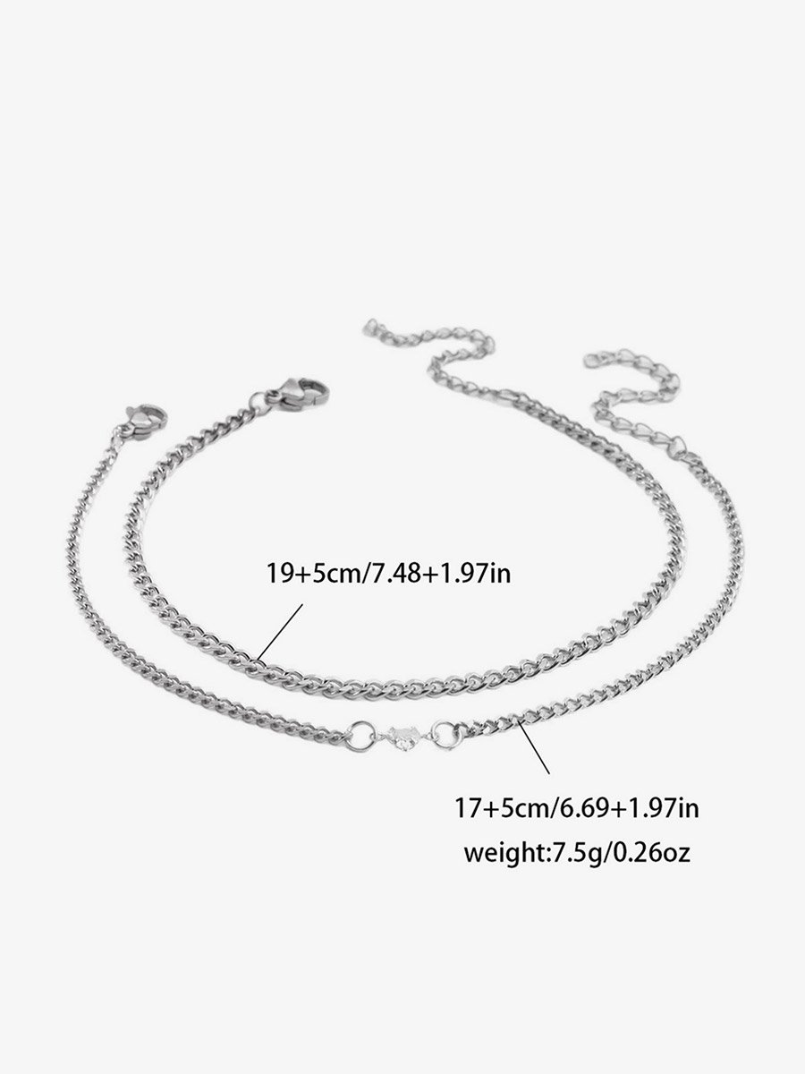 Set of 2 - Silver Link Couple Bracelets