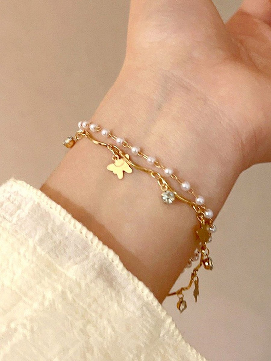 Butterfly Faux Pearl Layered Bracelet