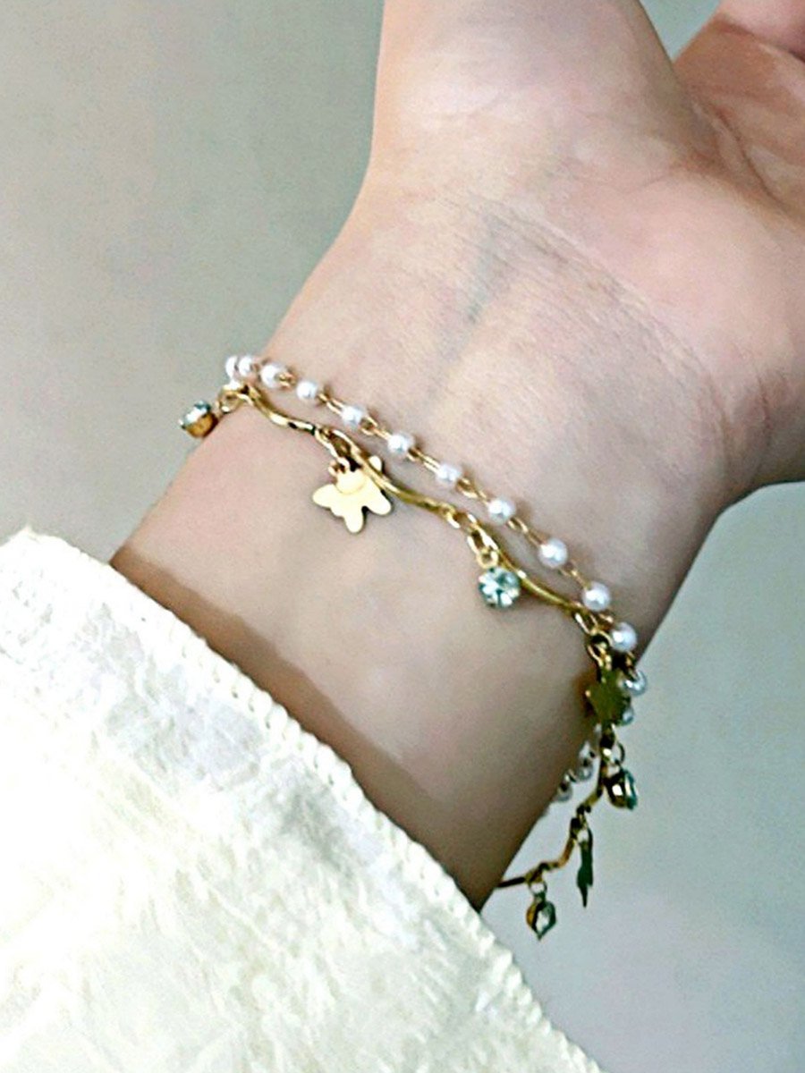Butterfly Faux Pearl Layered Bracelet
