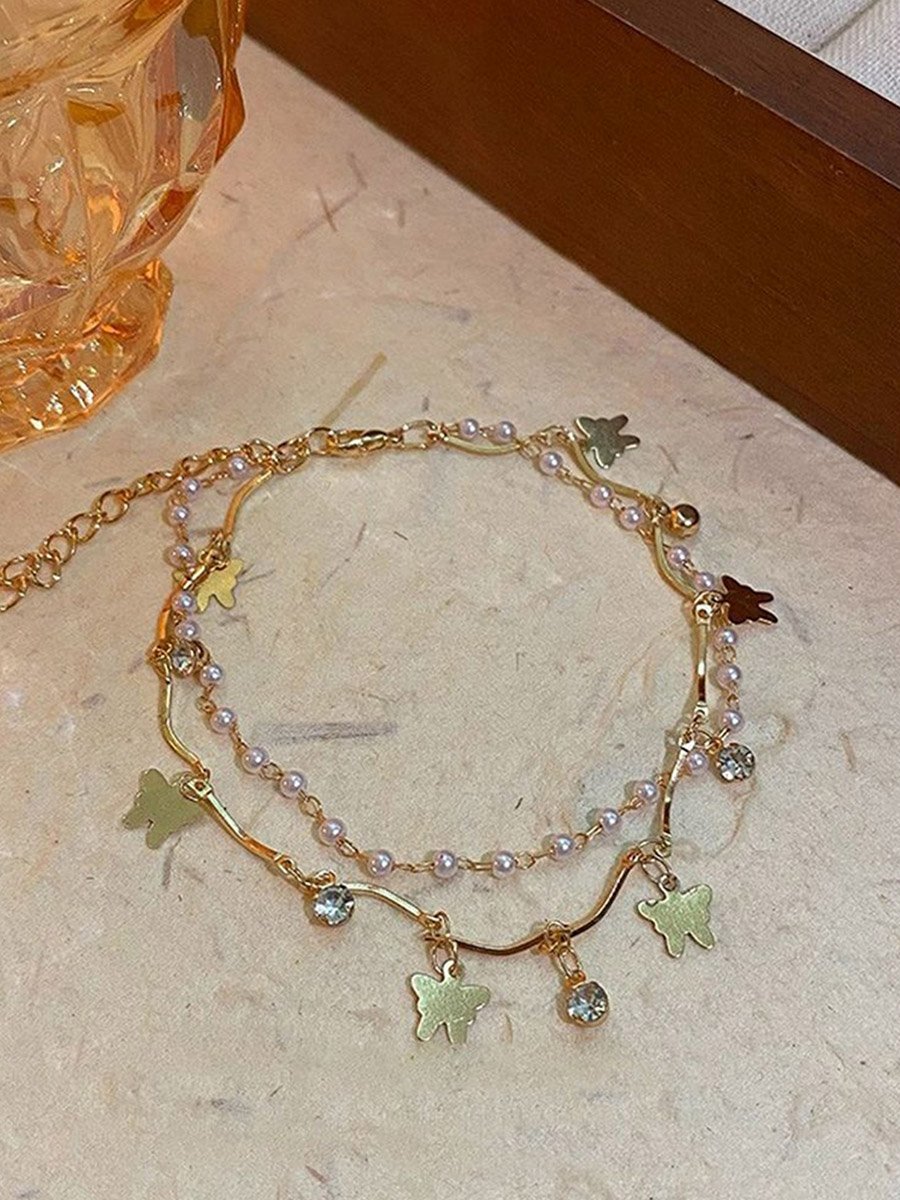 Butterfly Faux Pearl Layered Bracelet