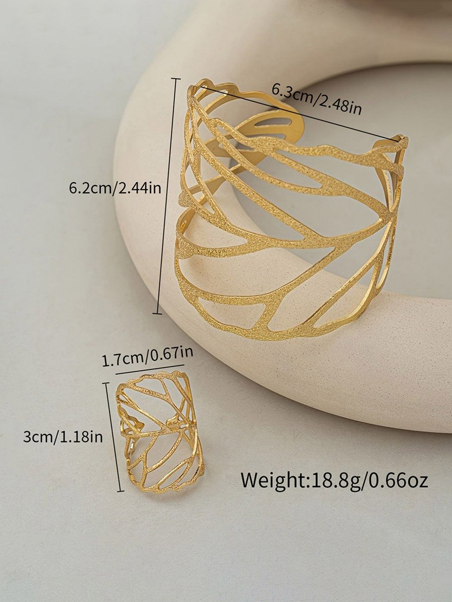 2-Piece Hollow Leaf Bracelet and Ring Jewelry Set