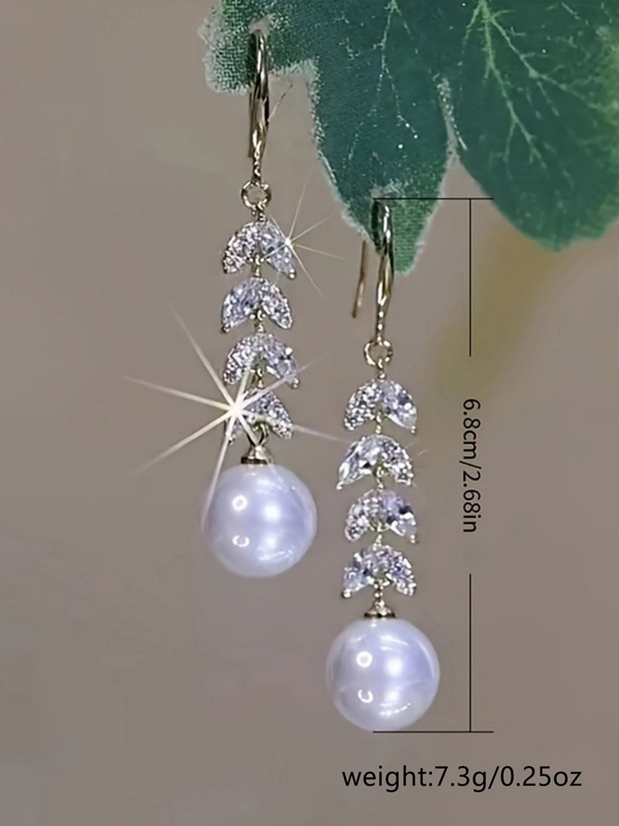 Crystal Faux Pearl Leaf Earrings