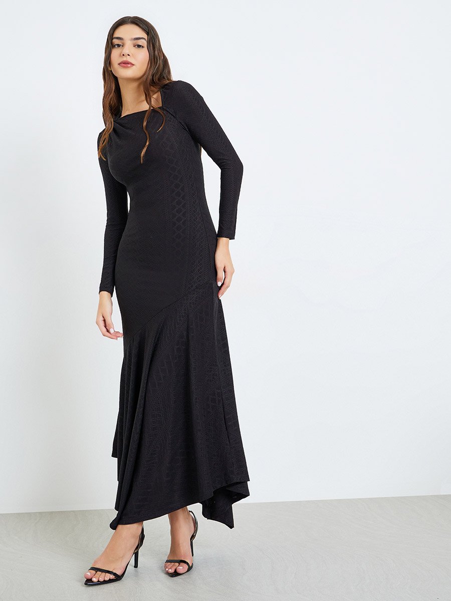 Black Asymmetric Hem Maxi Dress