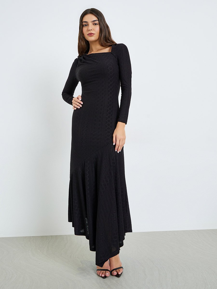 Black Asymmetric Hem Maxi Dress