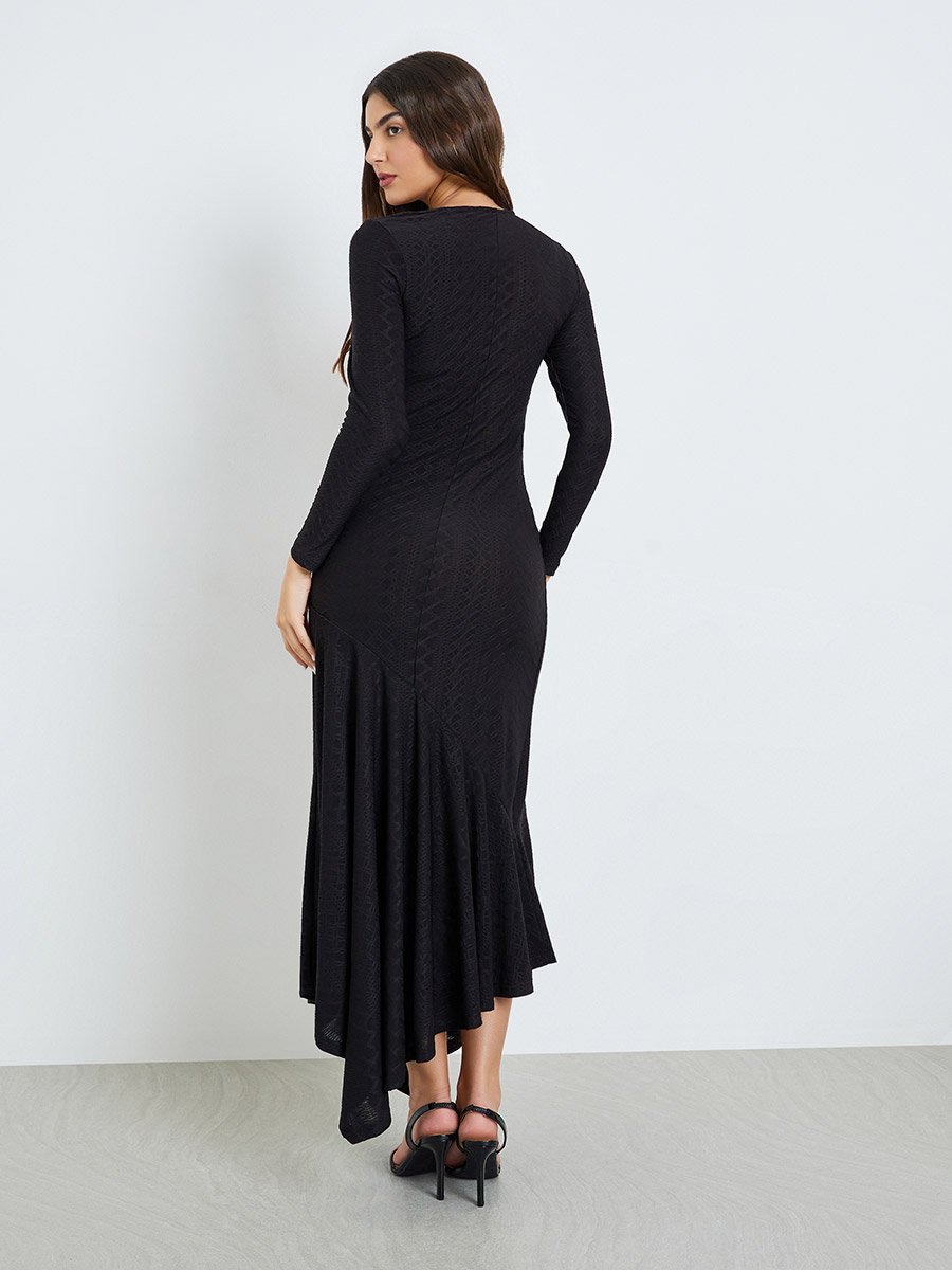 Black Asymmetric Hem Maxi Dress